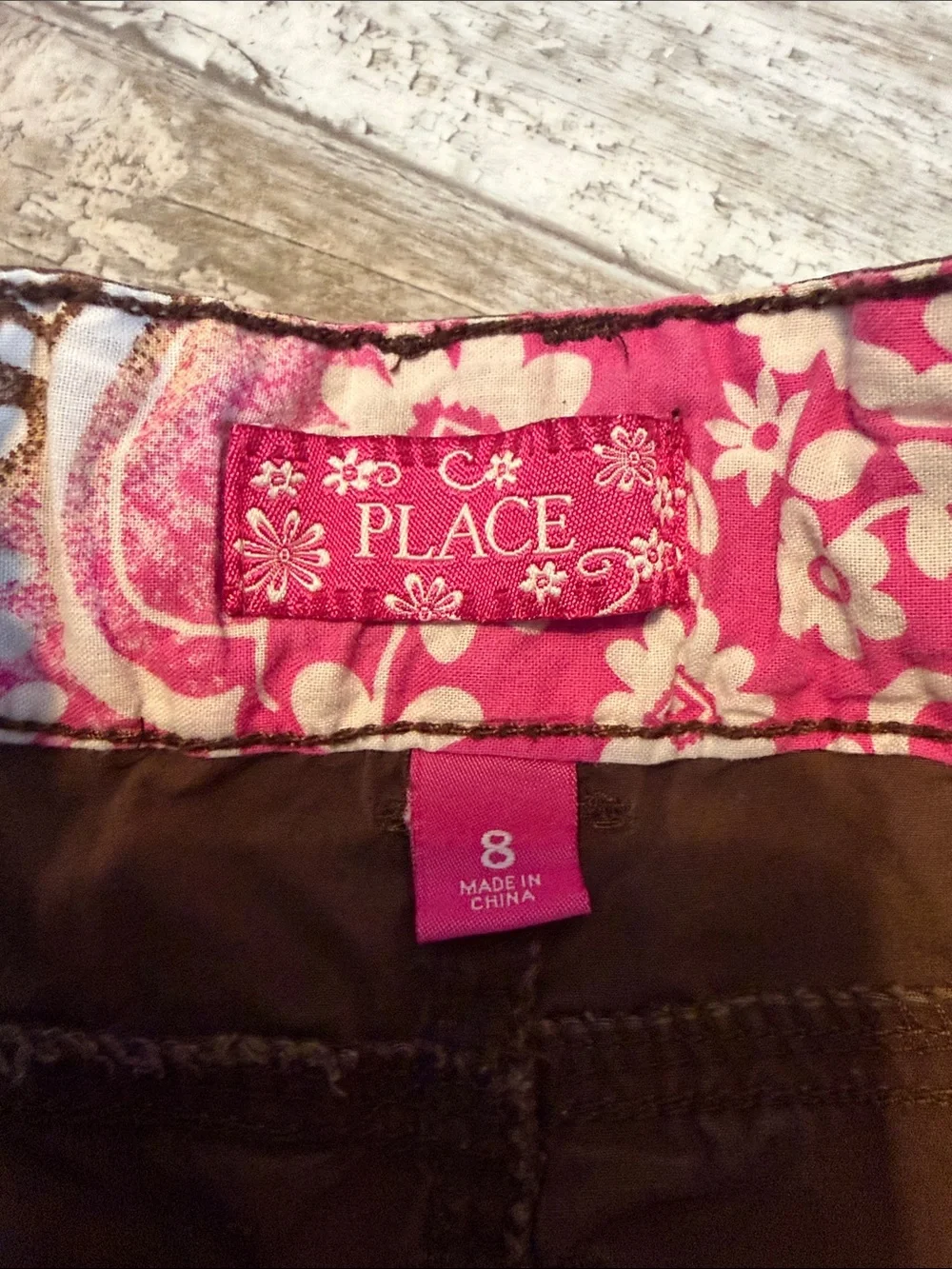 The Children's Place Brown Cargo Capri Pants with Floral Waistband